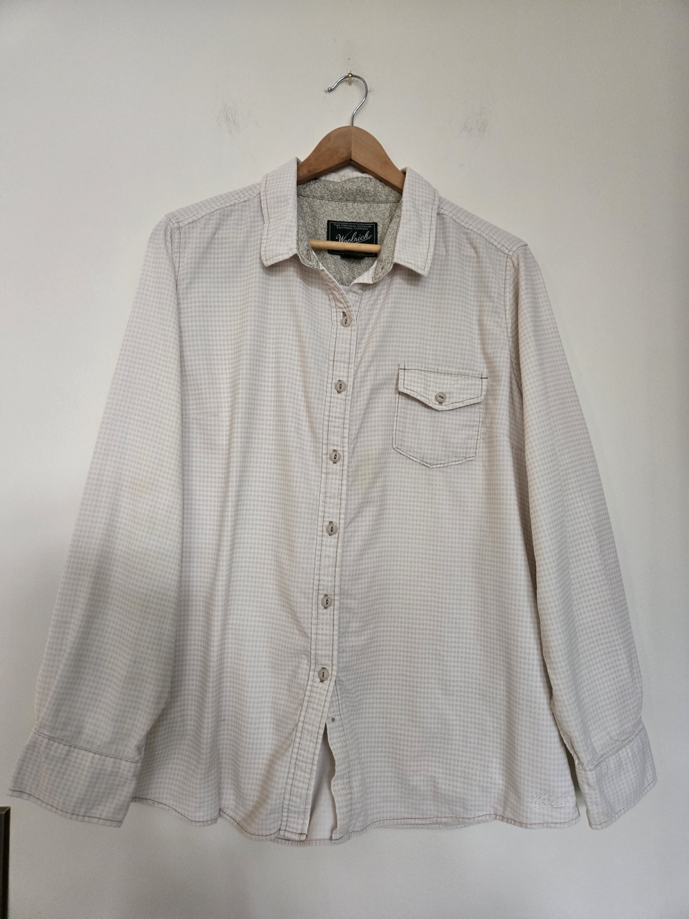 Woolrich Cream Micro-Check Long-Sleeve Button Shirt